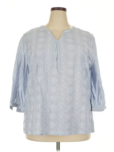 Pre-owned Basic Editions 3/4 Sleeve Blouse In Blue