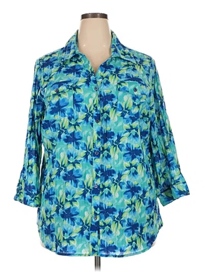 Pre-owned Basic Editions 3/4 Sleeve Blouse In Blue