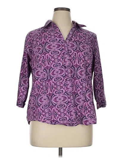 Pre-owned Basic Editions 3/4 Sleeve Blouse In Purple