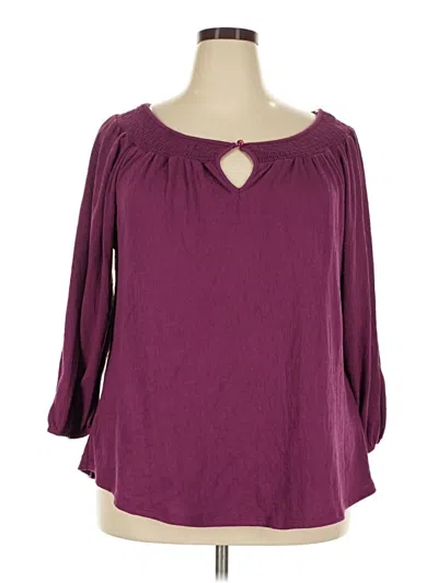 Pre-owned Basic Editions 3/4 Sleeve Blouse In Purple