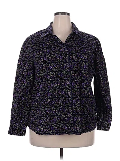 Pre-owned Basic Editions 3/4 Sleeve Button Down Shirt In Purple