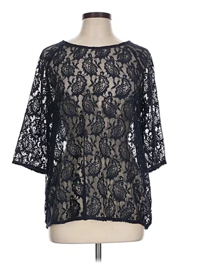 Pre-owned Basic Editions 3/4 Sleeve Top Black Boatneck Tops