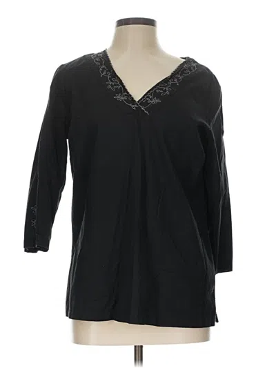 Pre-owned Basic Editions 3/4 Sleeve Top Black V-neck Tops