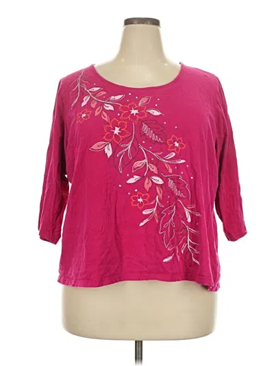 Pre-owned Basic Editions 3/4 Sleeve Top Pink Scoop Neck Tops
