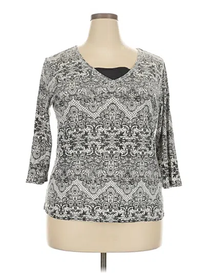 Pre-owned Basic Editions 3/4 Sleeve Top Silver Scoop Neck Tops