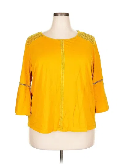 Pre-owned Basic Editions 3/4 Sleeve Top Yellow Boatneck Tops