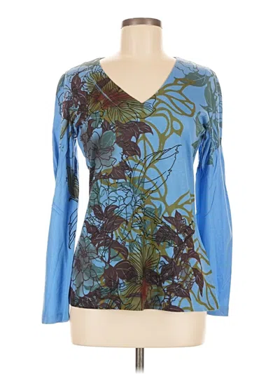 Pre-owned Basic Editions Long Sleeve Blouse In Blue