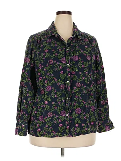 Pre-owned Basic Editions Long Sleeve Blouse In Green