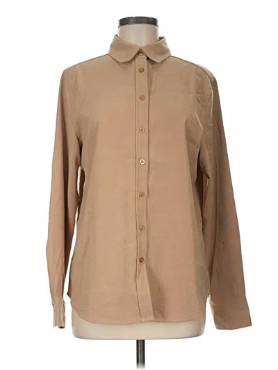 Pre-owned Basic Editions Long Sleeve Blouse In Tan