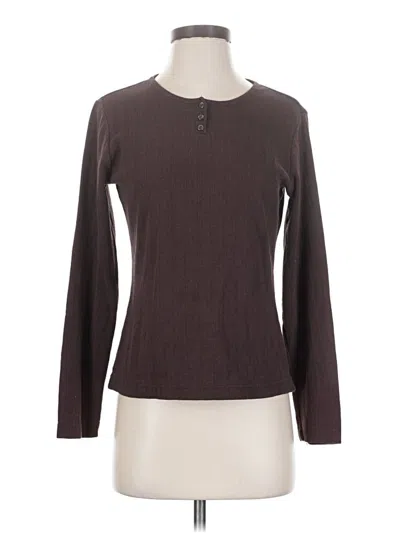 Pre-owned Basic Editions Long Sleeve Henley Shirt In Brown