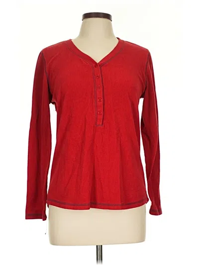 Pre-owned Basic Editions Long Sleeve Henley Shirt In Red