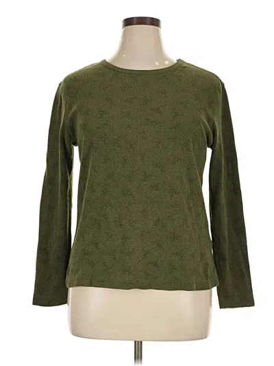Pre-owned Basic Editions Long Sleeve Top Green Crew Neck Tops