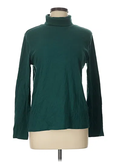 Pre-owned Basic Editions Long Sleeve Top Green Turtleneck Tops