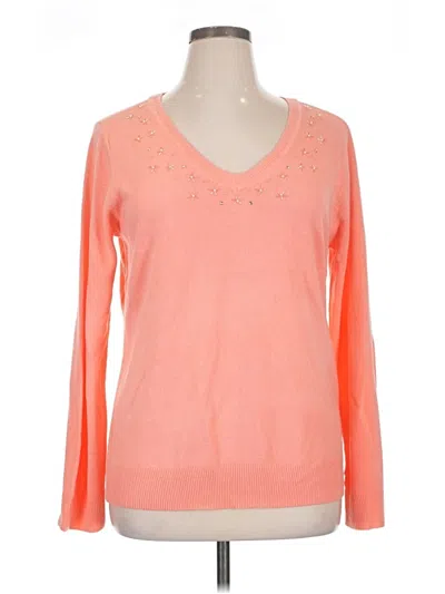 Pre-owned Basic Editions Long Sleeve Top Orange V Neck Tops