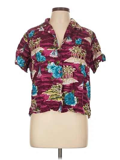 Pre-owned Basic Editions Short Sleeve Blouse In Burgundy