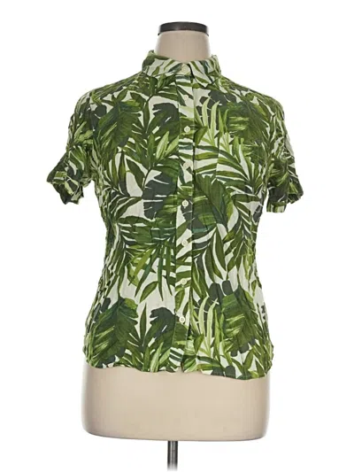 Pre-owned Basic Editions Short Sleeve Blouse In Green