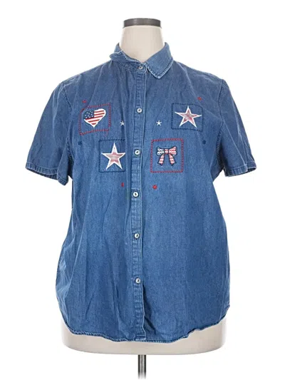 Pre-owned Basic Editions Short Sleeve Button Down Shirt In Blue