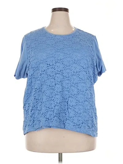 Pre-owned Basic Editions Short Sleeve Top Blue Crew Neck Tops