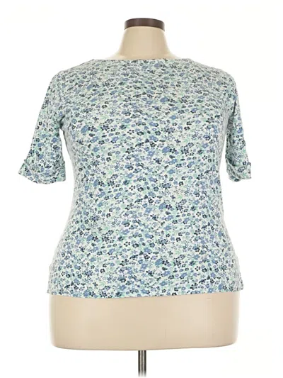 Pre-owned Basic Editions Short Sleeve Top Blue Mock Neckline Tops