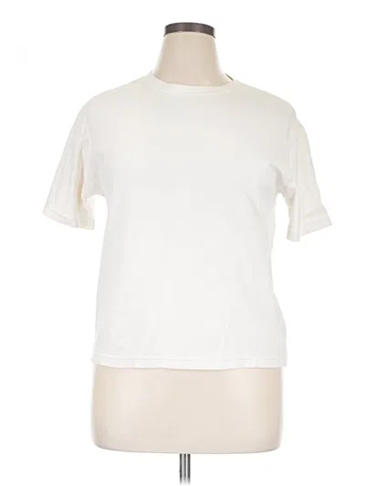 Pre-owned Basic Editions Short Sleeve Top Ivory Mock Neckline Tops