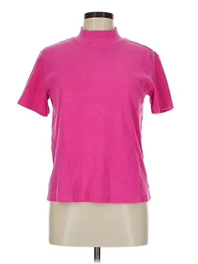 Pre-owned Basic Editions Short Sleeve Top Pink Mock Neckline Tops