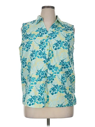 Pre-owned Basic Editions Sleeveless Button Down Shirt In Blue