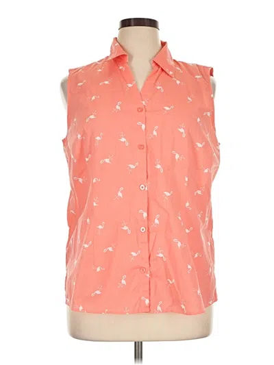 Pre-owned Basic Editions Sleeveless Button Down Shirt In Orange
