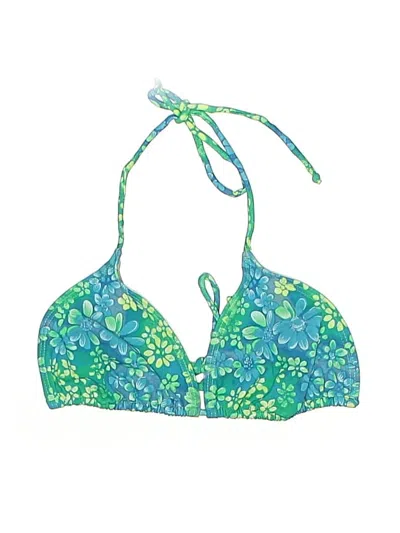 Pre-owned Basic Editions Swimsuit Top Green Print Pattern Swimwear