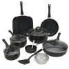 Basic Essentials 16-piece Nonstick Aluminum Cookware Set With Mini Egg Pan, Black In Black