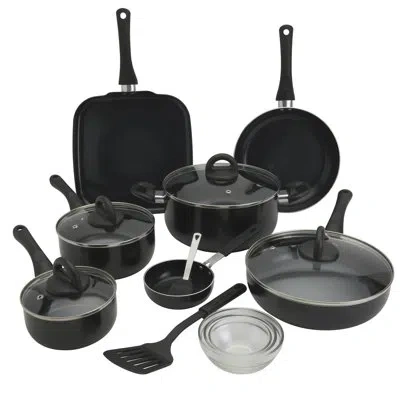 Basic Essentials 16-piece Nonstick Aluminum Cookware Set With Mini Egg Pan, Black