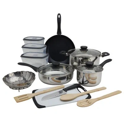 Basic Essentials 19-piece Induction-ready Stainless Steel Prep And Store Cookware Set