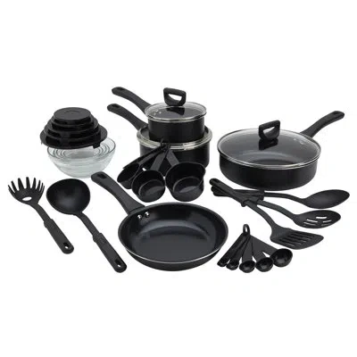 Basic Essentials 31-piece Nonstick Aluminum Cookware Set With Lids And Cooking Utensils, Red In Black