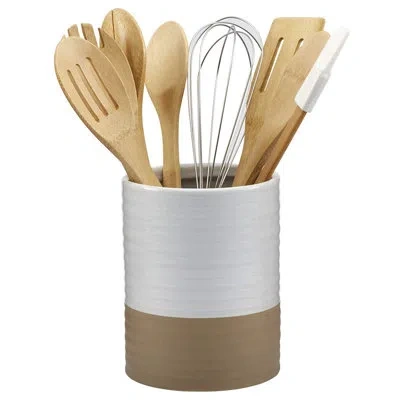 Basic Essentials White Serveware  8-piece Kitchen Utensil Set In Brown
