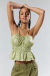 BASIC PLEASURE MODE FLUBBER RUCHED CAMI IN GREEN, WOMEN'S AT URBAN OUTFITTERS