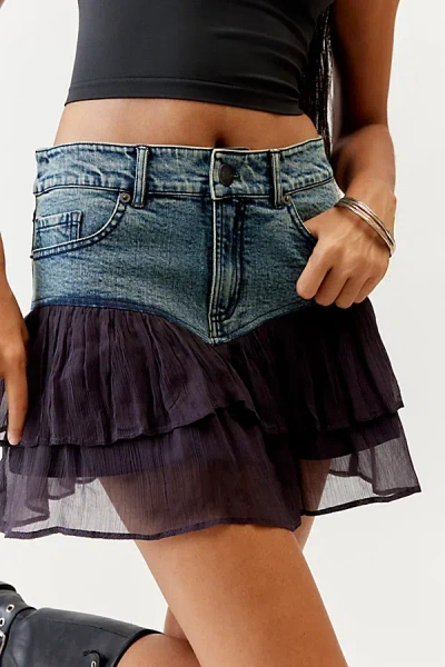 Basic Pleasure Mode Luna Denim Mini Skirt In Light Blue, Women's At Urban Outfitters