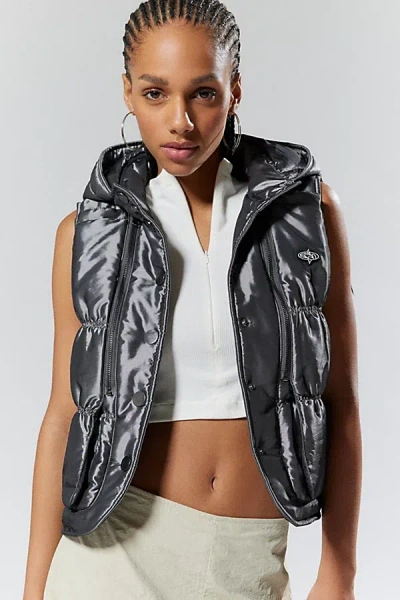 Basic Pleasure Mode Space Cowboy Metallic Puffer Vest Jacket In Silver, Women's At Urban Outfitters