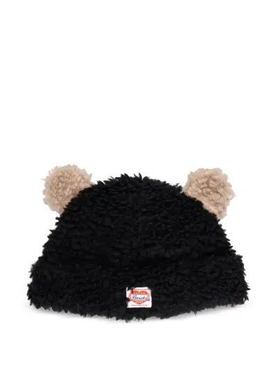 Basicks Bear-ear Pom-pom Beanie In Black