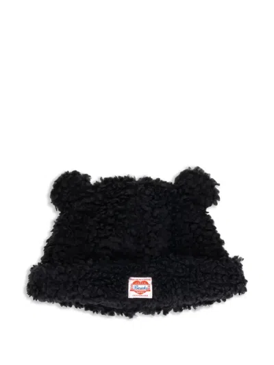 Basicks Fleece-texture Bear-ear Beanie Hat In Black