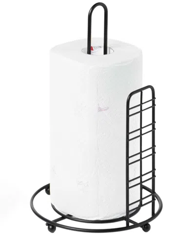 Basicwise Freestanding Sturdy Round Single Roll Black Iron Paper Towel Holder