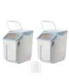 Basicwise Large Plastic Storage Food Holder Containers With A Measuring Cup And Wheels, Set Of 3 In White