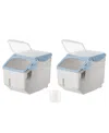 Basicwise Medium Plastic Storage Food Holder Containers With A Measuring Cup And Wheels, Set Of 3 In White