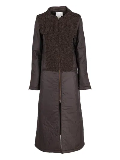 Pre-owned Basile Vintage Long Knitted-insert Coat In Brown