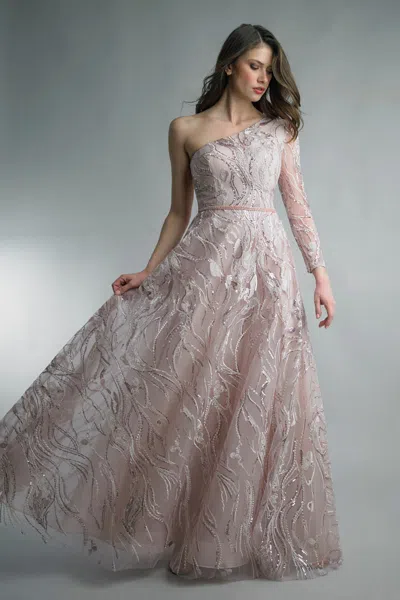 Basix Black Label 1 Sleeve Evening Gown In Pink