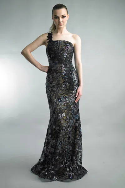 Basix Black Label 1 Strap Evening Gown In Black