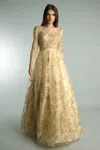 Basix Black Label 3 Quarter Sleeve Evening Dress In Gold