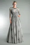 Basix Black Label 3 Quarter Sleeve Gown In Gray