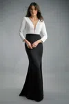 Basix Black Label 3 Quarter Sleeve Gown With Sheer V In White