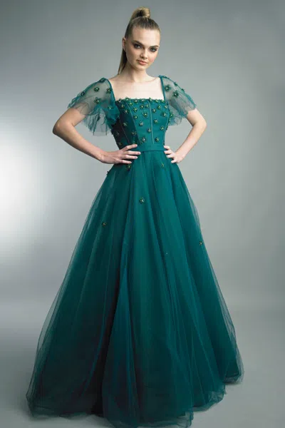 Basix Black Label 3d Flower Squareneck Tulle Gown