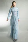 Basix Black Label A-line Gown With Long Sleeves In Blue