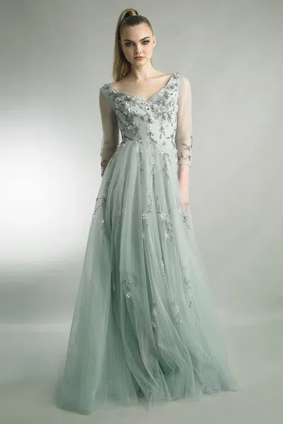 Basix Black Label A-line Gown With Quarter Sleeves In Blue